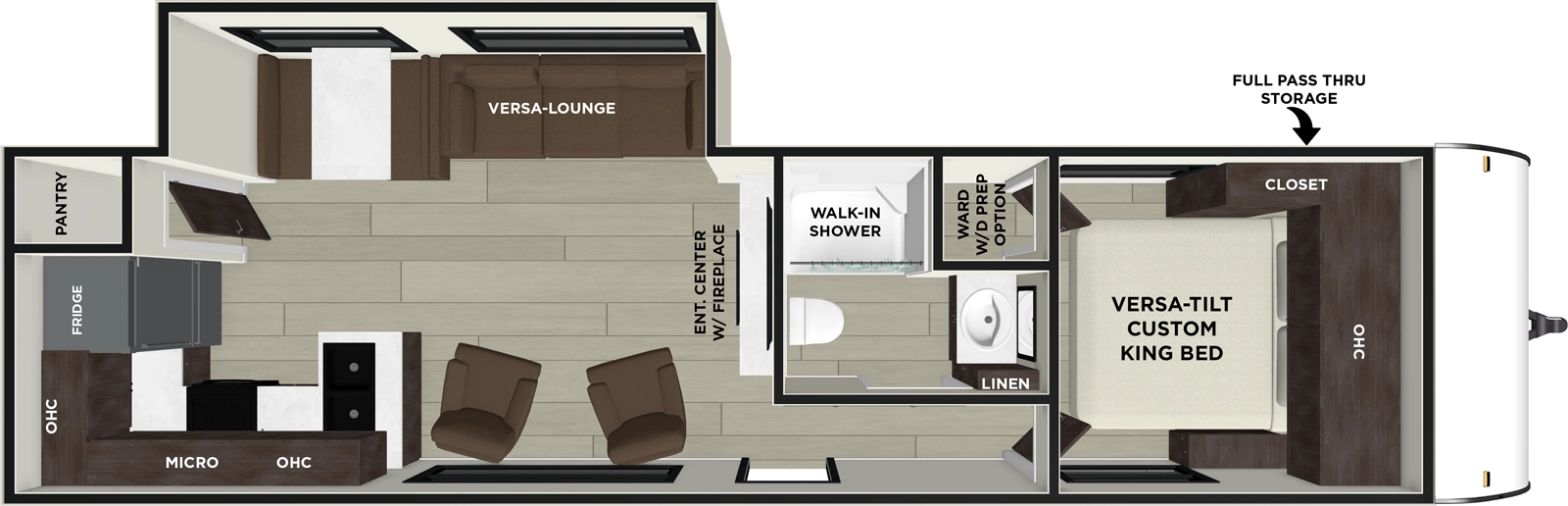 The Wildwood 27RK floorplan has one entry and one slide out. Exterior features include: metal or fiberglass exterior and 20' awning. Interiors features include: rear kitchen and front bedroom.